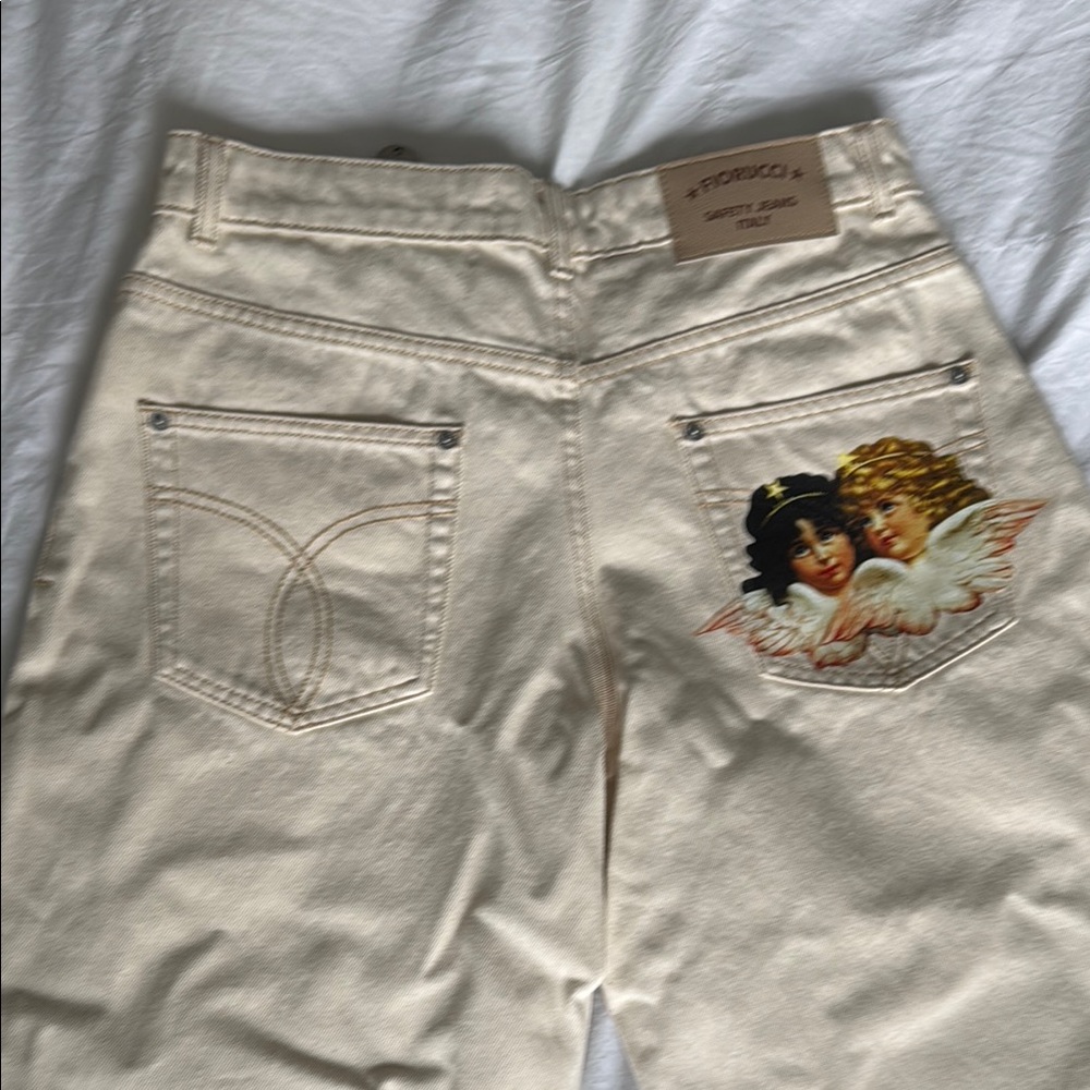 Fiorucci Cream Jeans with Angel Print